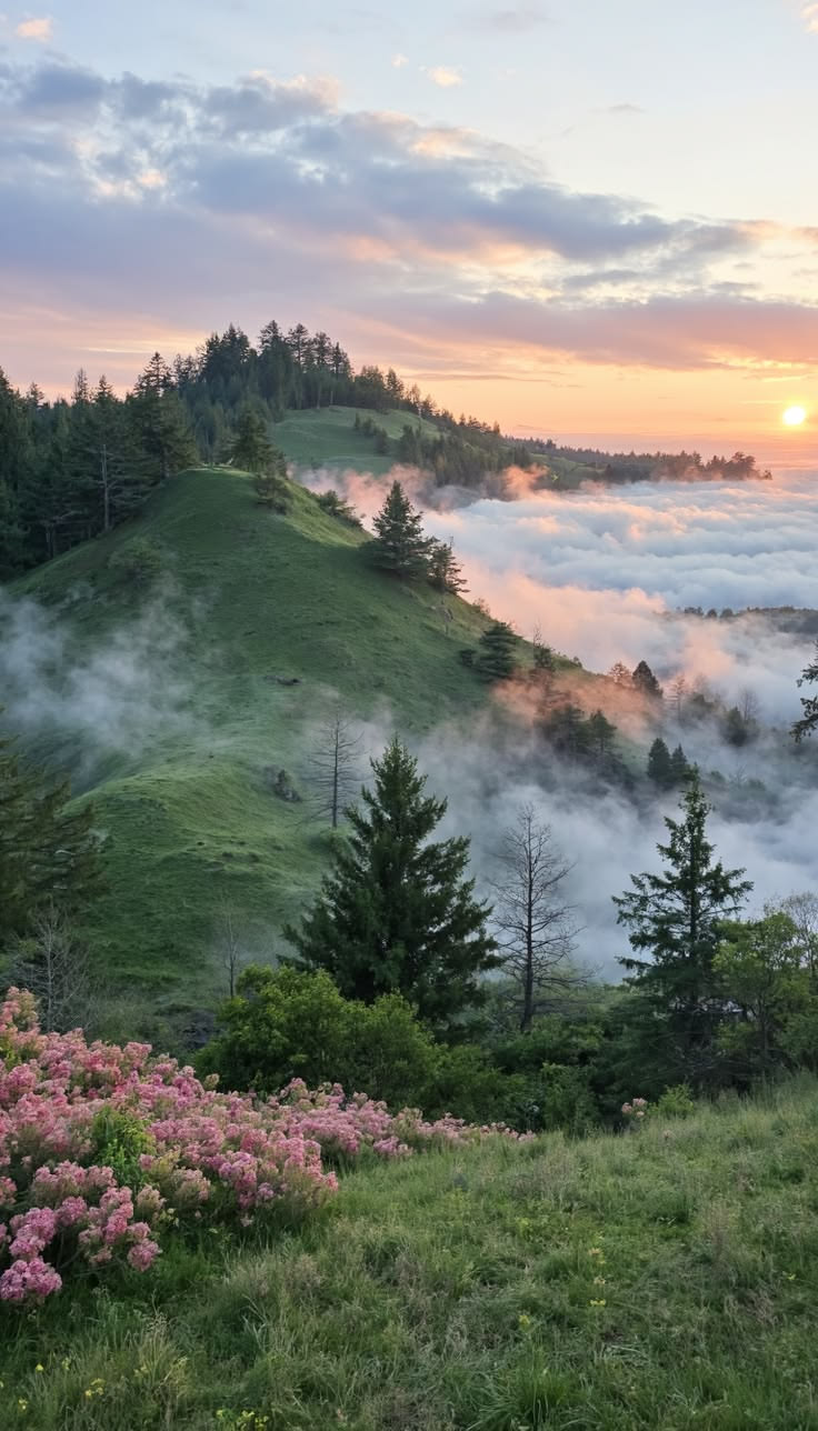 Morning light over a green hillside